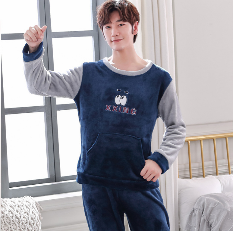 Coral Velvet Thickened Plus Velvet Cartoon Men's Pajamas - Minihomy