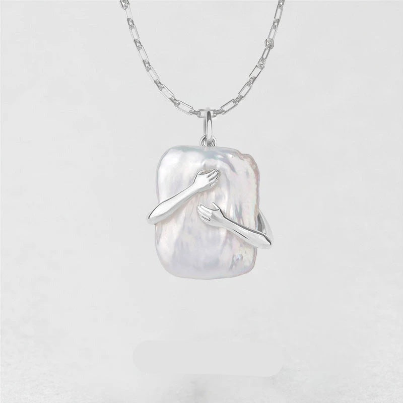 Square Baroque Pearl Couple Pendant Necklace - Minihomy