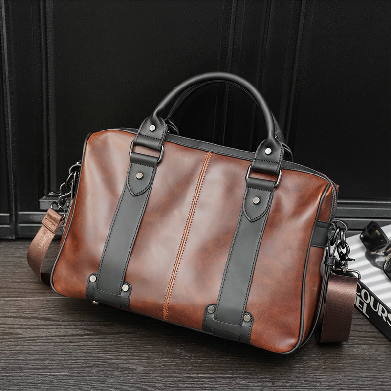 Men's shoulder bag crazy horse leather Messenger bag Korean version of the portable multi-function trend leisure diagonal package
