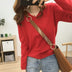 Loose Slimming V-neck Solid Color Long-sleeved Sweater - Minihomy