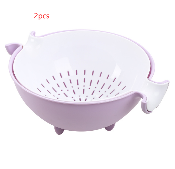 Multifunctional rotary drain basket plastic round double fruit basket washing basket - Minihomy