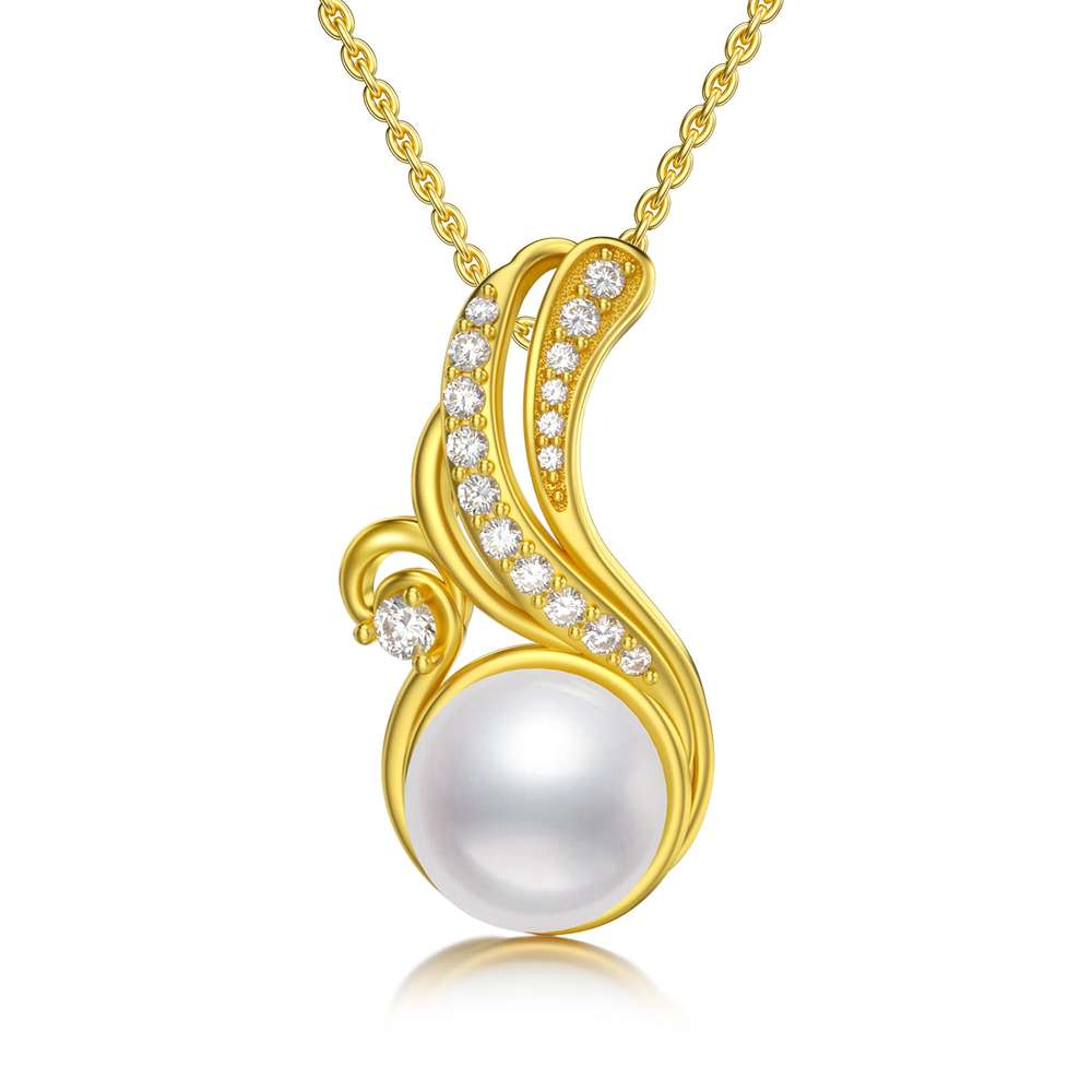 Gold Plated Ocean Wave Pearl Necklace S925 Sterling Silver Pendant Necklaces for Women - Minihomy