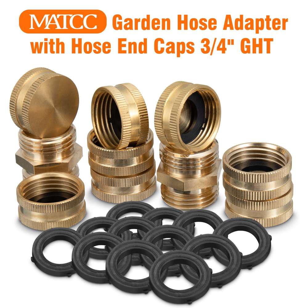 MATCC Garden Hose Adapter Hose End Caps 3/4 Inch GHT Brass Hose Connector Male to Male Female to Female Fittings 2 Kits 4 Pack Garden Hose Caps - Minihomy