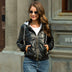 Autumn Winter Faux Leather Drawstring Hooded Thickened Short Zip Jacket - Minihomy