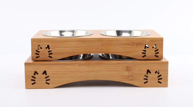 Elevated Cat Dog Bowls with Wooden Stand - Minihomy