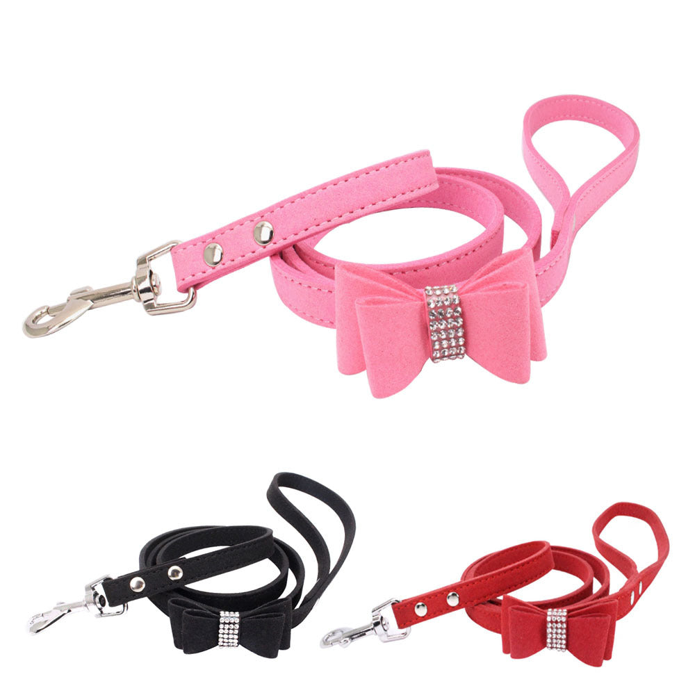 Rhinestone Bow Pet Dog Collar Leash - Minihomy