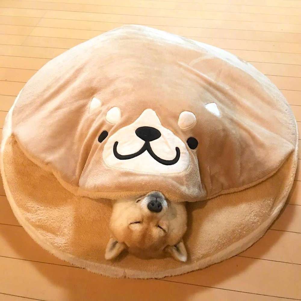 Japanese net red creative copper  firewood dog pet nest cartoon short plush round cat dog mat - Minihomy