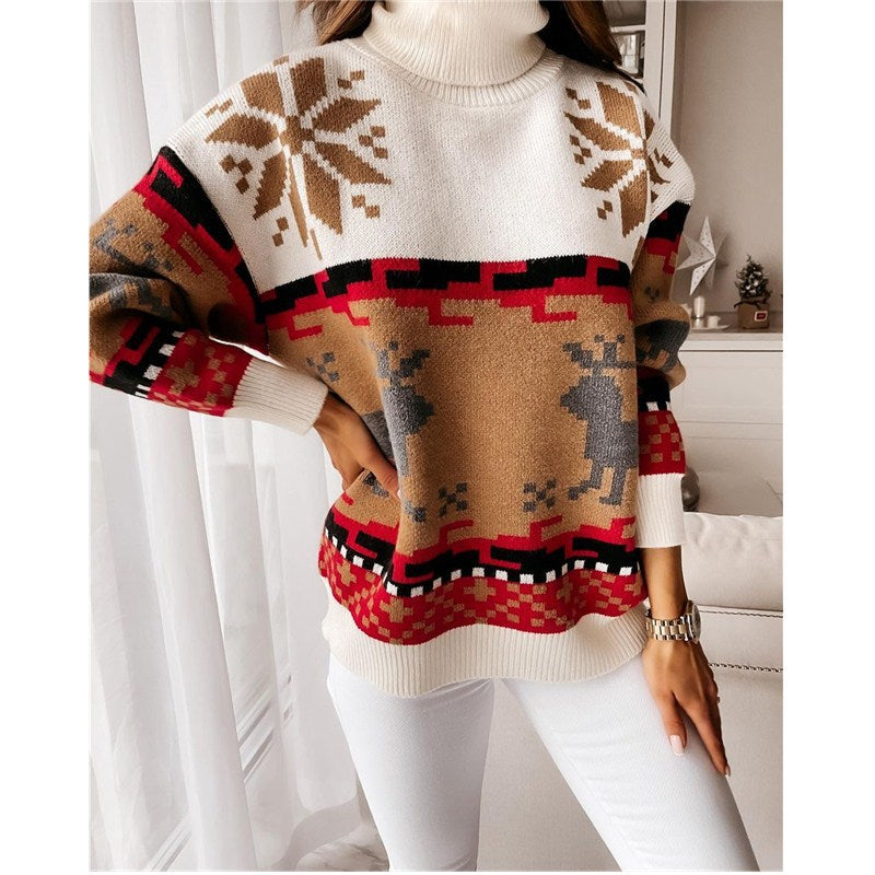 Turtleneck Elk Christmas Jacquard Knitted Sweater