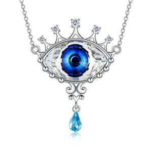 s925 Sterling Silver Evil Eye Delicate Eye with Blue Crystal Pendant Necklace