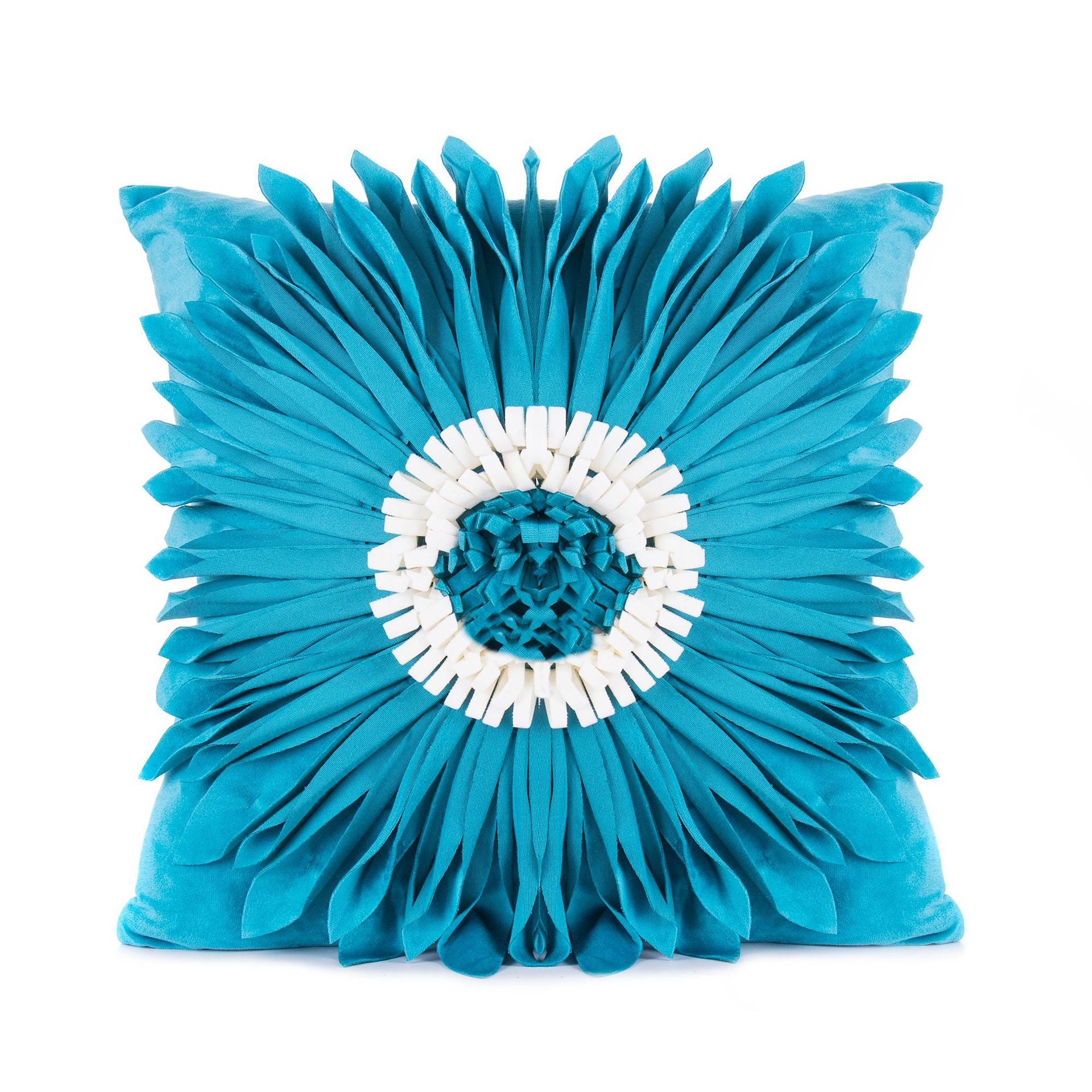 Modern Style White Throw Pillows Velvet Stitching 3D Chrysanthemum Cushion Waist Pillow Blue Cushion Case