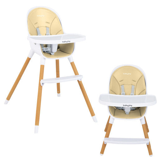 4-in-1 Convertible Baby High Chair Infant Feeding Chair with Adjustable Tray-Beige - Color: Beige