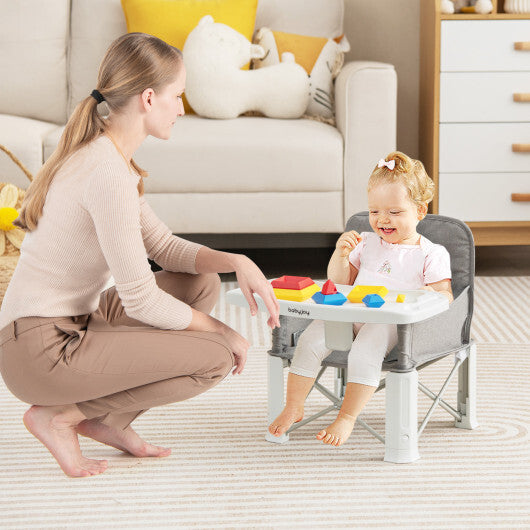 Portable Baby Booster Seat with Straps and Double Tray-Gray - Color: Gray - Minihomy