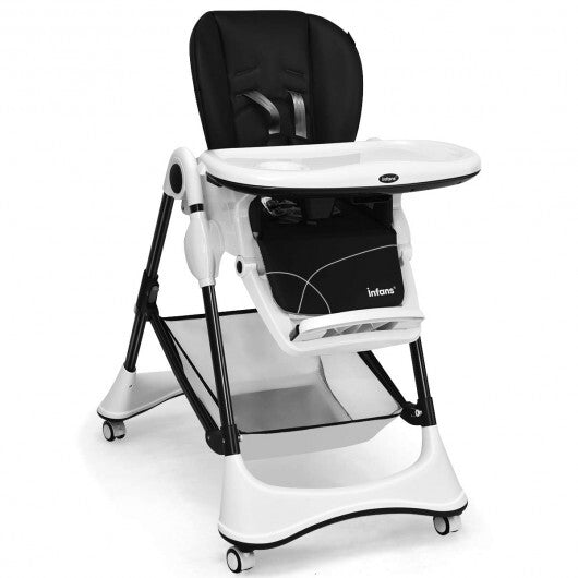 A-Shaped High Chair with 4 Lockable Wheels-Black - Color: Black