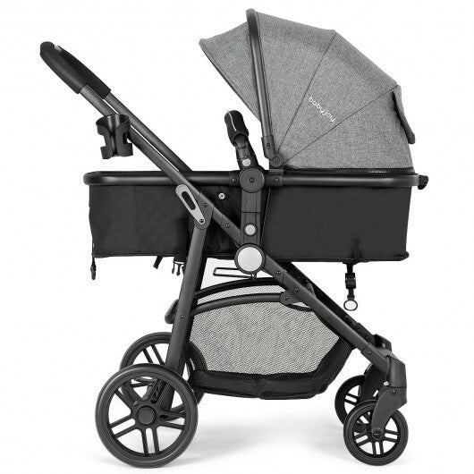 2-in-1 Foldable Pushchair Newborn Infant Baby Stroller-Gray - Color: Gray - Minihomy