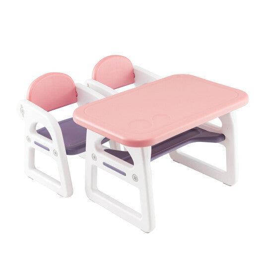 Kids Table and Chair Set with Building Blocks-Pink & Purple - Color: Pink & Purple