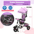 Folding Tricycle Baby Stroller with Reversible Seat and Adjustable Canopy-Pink - Color: Pink - Minihomy