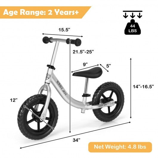 Aluminum Adjustable No Pedal Balance Bike for Kids - Minihomy