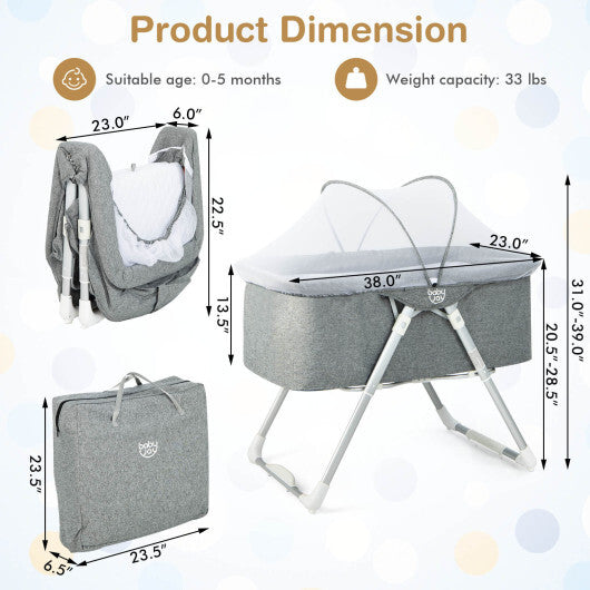 2-In-1 Baby Bassinet with Mattress and Net-Gray - Minihomy