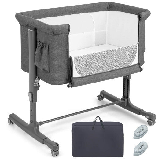 Portable Baby Bedside Bassinet with 5-level Adjustable Heights and Travel Bag-Gray - Color: Gray