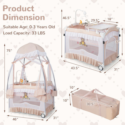 Convertible Bassinet with Removable Changing Table and Detachable Mesh Net-Pink - Color: Pink - Minihomy