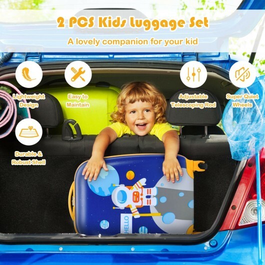 2 Pieces Kids Luggage Set with Backpack and Suitcase for Travel - Color: Blue - Minihomy