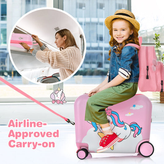 2 Pieces 18 Inch Ride-on Kids Luggage Set with Spinner Wheels-Pink - Color: Pink - Minihomy