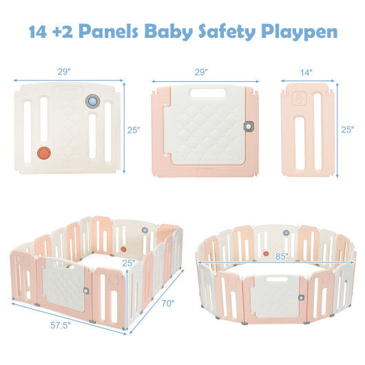 16 Panels Baby Safety Playpen with Drawing Board-Pink - Color: Pink - Minihomy