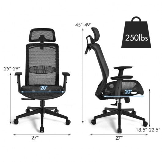 Height Adjustable Ergonomic High Back Mesh Office Chair with Hange-Black - Color: Black - Minihomy