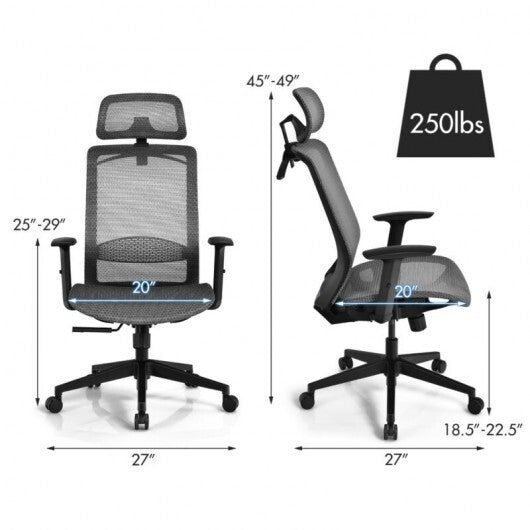 Height Adjustable Ergonomic High Back Mesh Office Chair with Hange-Gray - Color: Gray - Minihomy