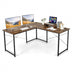 95 Inch 2-Person L-Shaped Long Reversible Computer Desk with Monitor Stand-Rustic Brown - Color: Rustic Brown - Minihomy