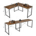 95 Inch 2-Person L-Shaped Long Reversible Computer Desk with Monitor Stand-Rustic Brown - Color: Rustic Brown - Minihomy