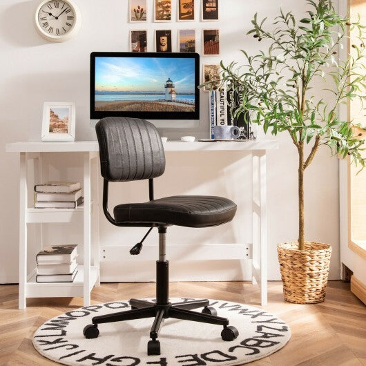 PU Leather Adjustable Office Chair  Swivel Task Chair with Backrest-Black - Color: Black