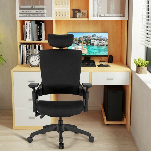 Reclining Computer Desk Chair with 3D Armrests and Headrest - Color: Black