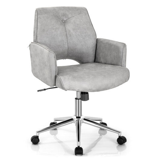 Adjustable Hollow Mid Back Leisure Office Chair with Armrest-Gray - Color: Gray - Minihomy