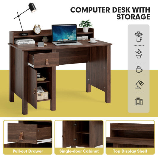 48 Inch Computer Desk Writing Workstation with Drawer and Hutch Walnut-Walnut - Color: Walnut - Minihomy