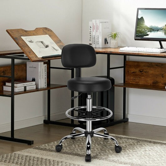 Swivel Drafting Chair with Retractable Mid Back and Adjustable Foot Ring-Black - Color: Black