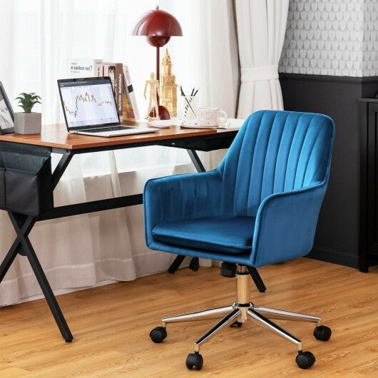 Velvet Accent Office Armchair with Adjustable Swivel and Removable Cushion-Blue - Color: Blue