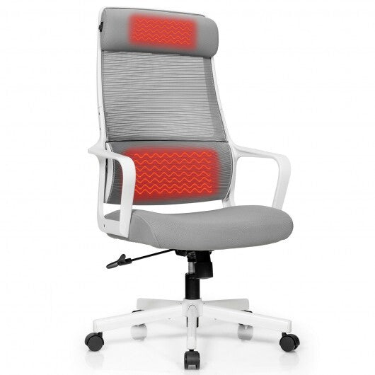 Adjustable Mesh Office Chair with Heating Support Headrest-Gray - Color: Gray - Minihomy