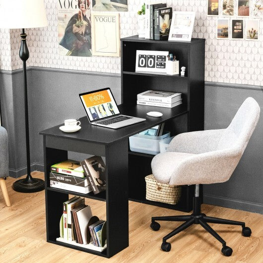 Computer Desk Writing Workstation Office with 6-Tier Storage Shelves-Black - Color: Black - Minihomy