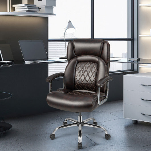 Height Adjustable Big and Tall Office Chair Computer Desk Chair with Metal Base-Brown - Color: Brown - Minihomy