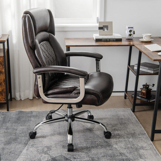 Height Adjustable Big and Tall Office Chair Computer Desk Chair with Metal Base-Brown - Color: Brown - Minihomy