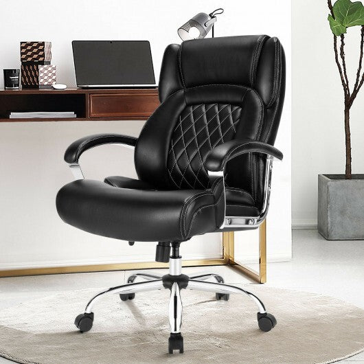 Height Adjustable Big and Tall Office Chair Computer Desk Chair with Metal Base-Black - Color: Black - Minihomy