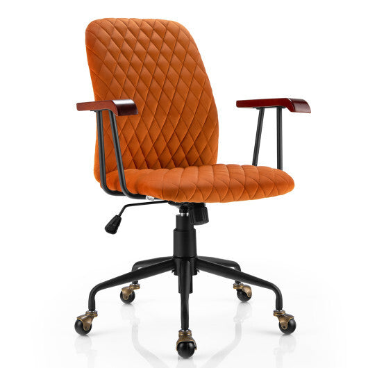 Velvet Home Office Chair with Wooden Armrest Orange - Color: Orange