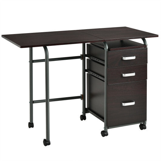 Folding Computer Laptop Desk Wheeled Home Office Furniture-Brown - Color: Brown