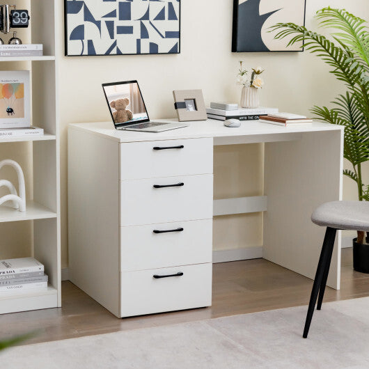 43.5 Inch Computer Desk with 4 Large Drawers-White - Color: White - Minihomy