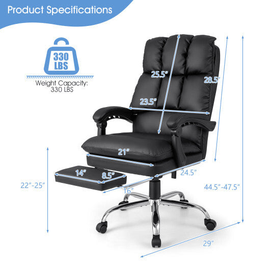 Ergonomic Adjustable Swivel Office Chair with Retractable Footrest-Black - Color: Black - Minihomy