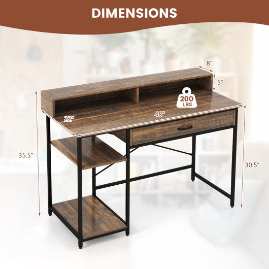 48 Inch Computer Desk with Monitor Stand Drawer and Shelves-Rustic Brown - Color: Rustic Brown - Minihomy