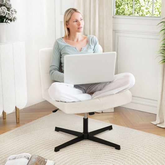 Office Armless Chair Cross Legged with Imitation Lamb Fleece and Adjustable Height-Beige - Color: Beige - Minihomy