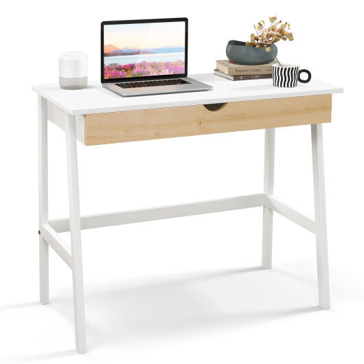 Wooden Computer Desk with Drawer for Home Office - Color: White