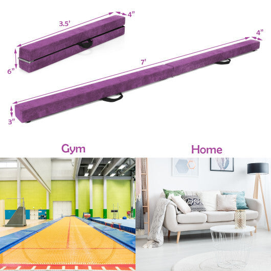 7 Feet Folding Portable Floor Balance Beam with Handles for Gymnasts-Purple - Color: Purple - Minihomy